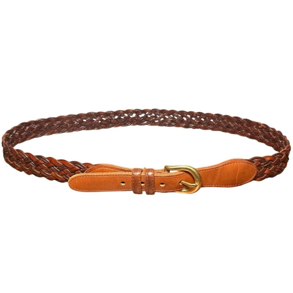 Vintage Coach 3850 British Tan Braided Woven Leather Belt Size 34 Brass